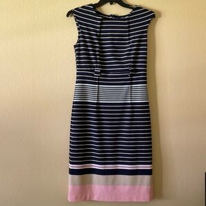 Peach Velvet Cap Sleeve Stripe Dress. Size 8